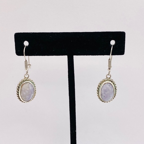 Sterling Vintage Earrings Purple Lace Agate Dangles Drops - Picture 3 of 11